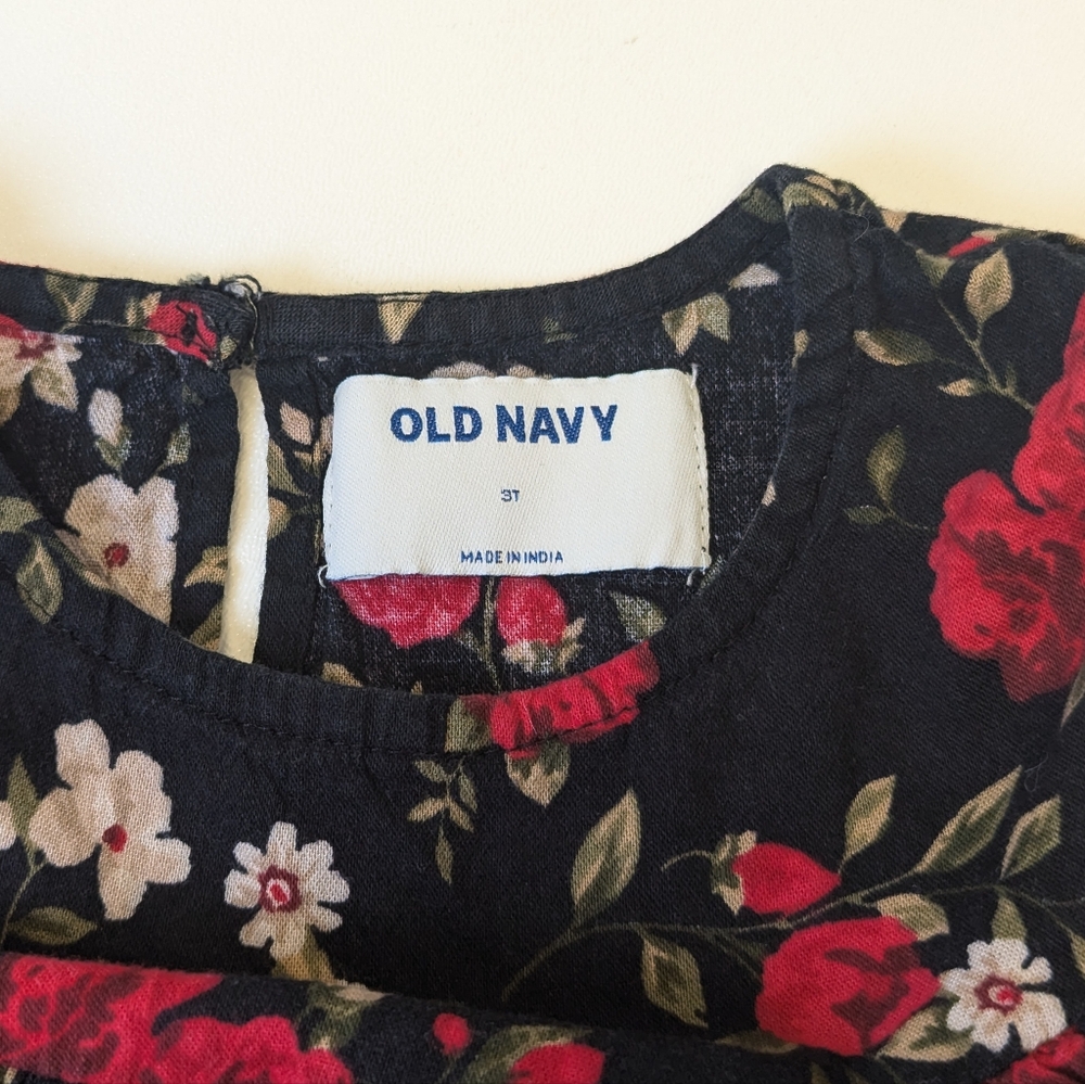 Old Navy Black and Red Floral Blossom Dress Long Sleeve 3T - Picture 6 of 8